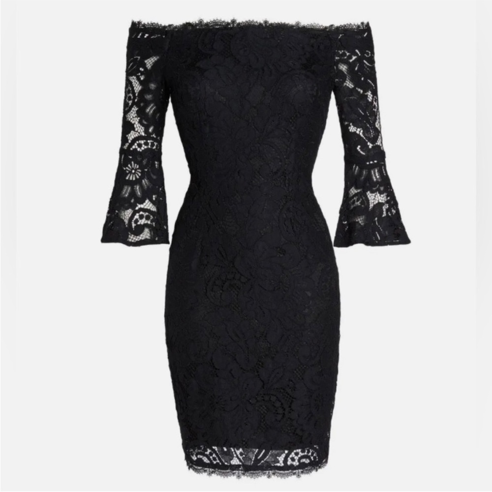 Adrianna Papell Black Lace Off-Shoulder Dress